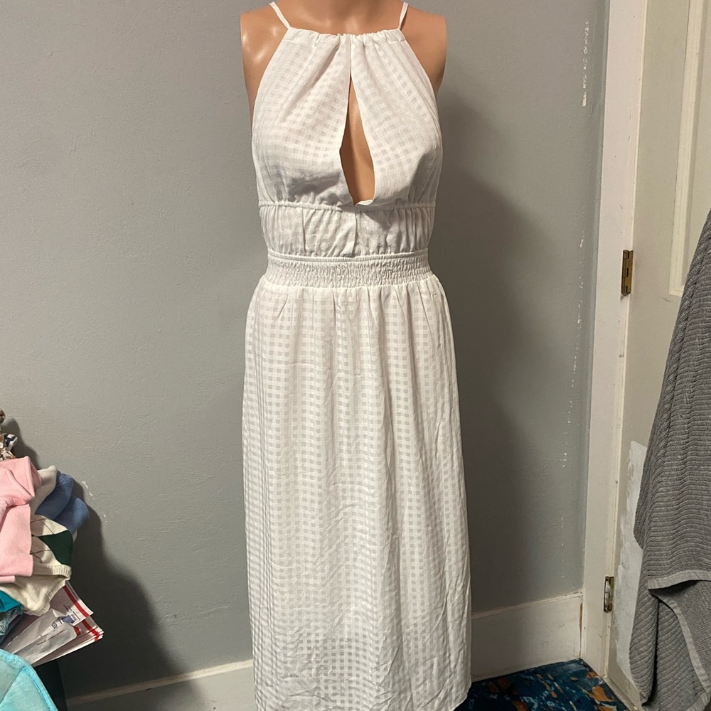 Cupshe Plunge Backless Summer Tie Flowy Sleeveless Midi White Dress